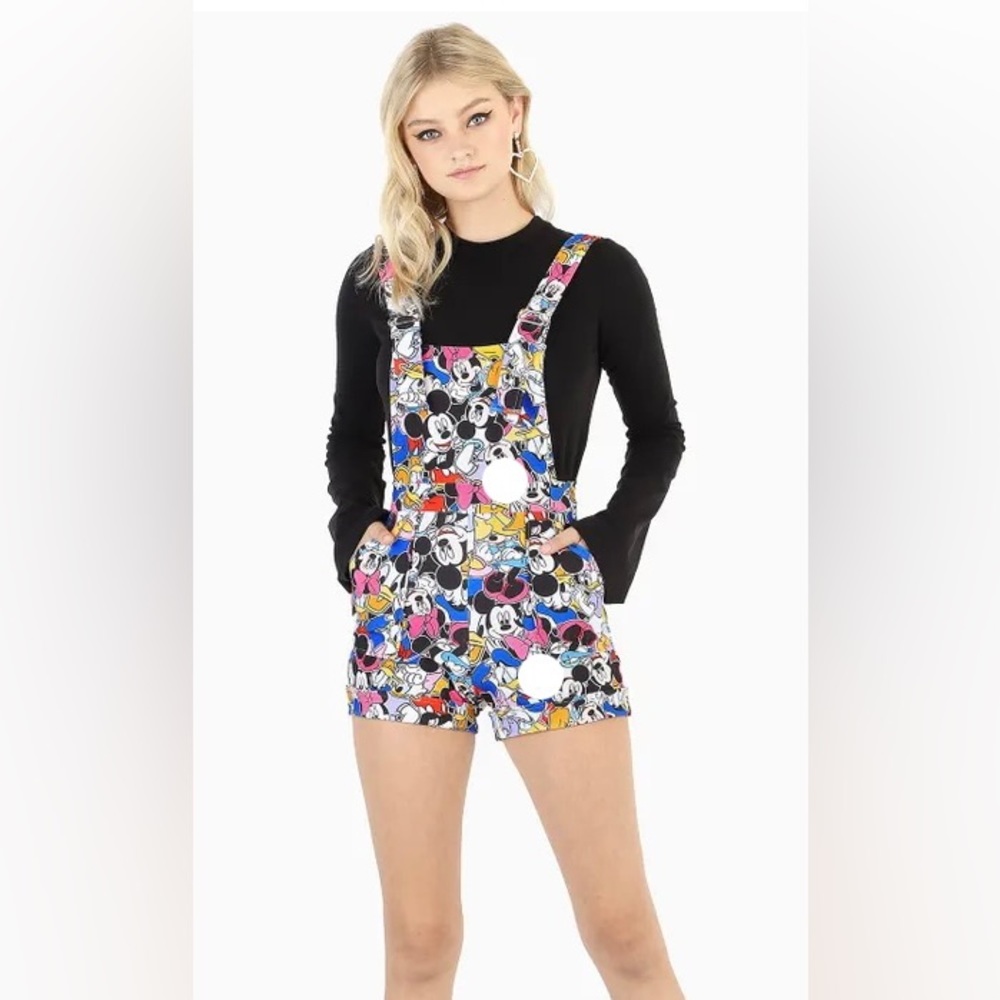 Blackmilk Disney Mickey Mouse Colorful Cartoon Print Romper Overalls